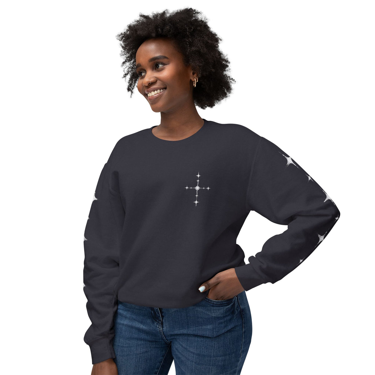 crewneck cross star design sweater